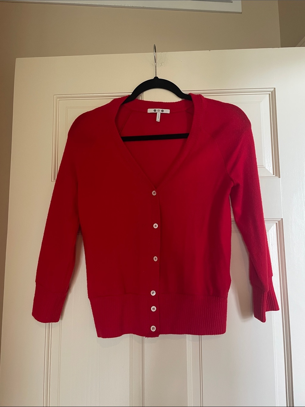 Women's Red V-Neck Button Cardigan Sweater